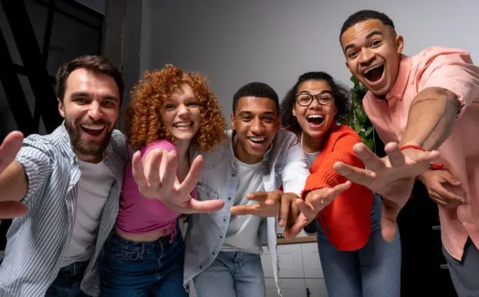 A group of friends laughing together